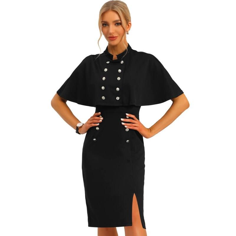 アレグラ ケー レディース トップス ワンピース ケープデザイン キャップ ケープ ALLEGRA K Elegant Business Dresses For Womens Double Breas