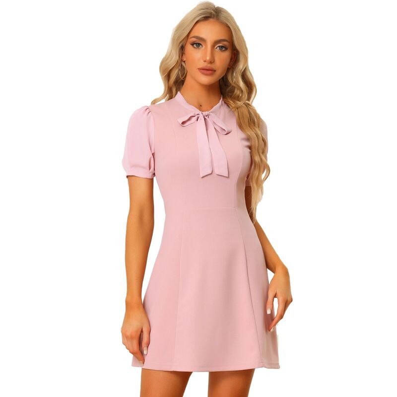アレグラ ケー レディース トップス ワンピース ALLEGRA K Womens Bow Tie Keyhole Neck Short Sleevelegant Dress Pink ピンク