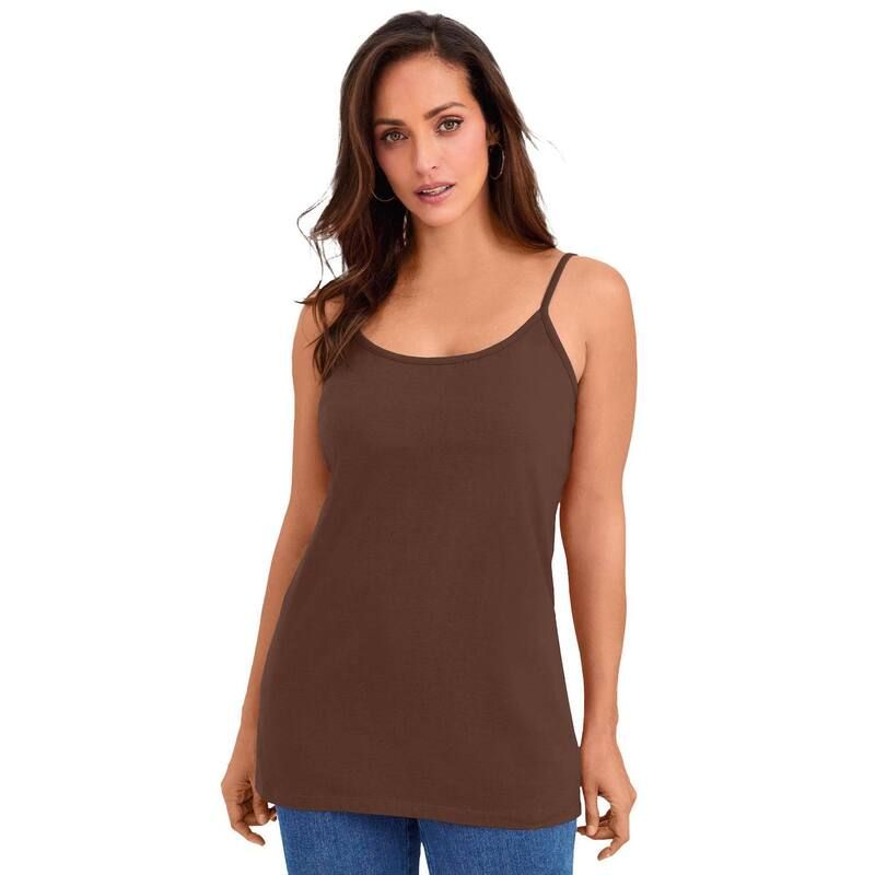 ジェシカロンドン レディース トップス Tシャツ プラスサイズ コットン Jessica London Womens Plusize Stretch Cotton Cami Rich Brown ブラ