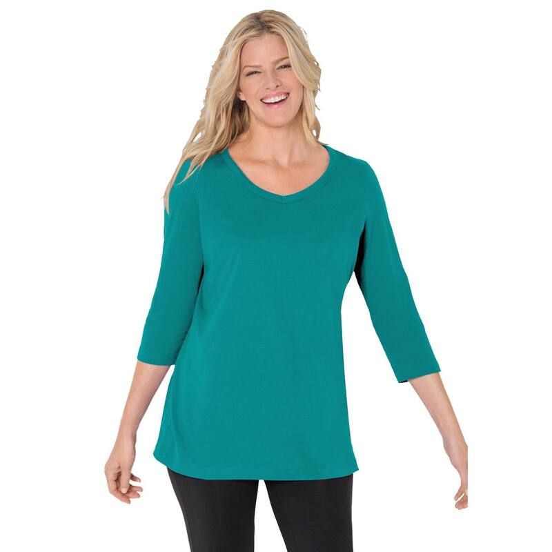 ウーマン ウィズイン レディース トップス Tシャツ Vネック プラスサイズ Woman Within Plusize PerfecthreeQuarter Sleeve VNeck Tee Wate