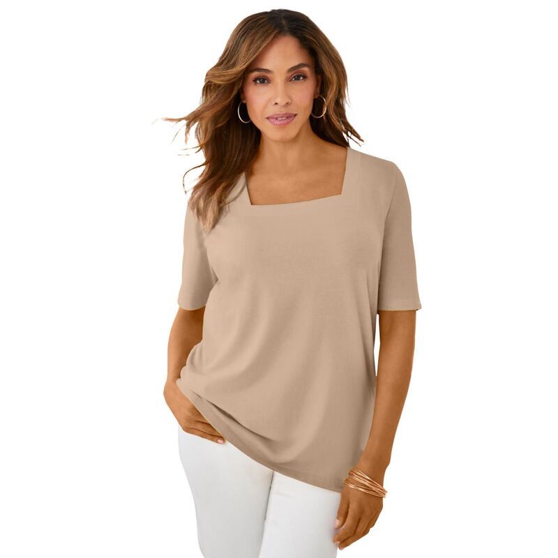 ジェシカロンドン レディース トップス Tシャツ プラスサイズ コットン Jessica London Womens Plusize Stretch Cotton Square Neck Tee Ne