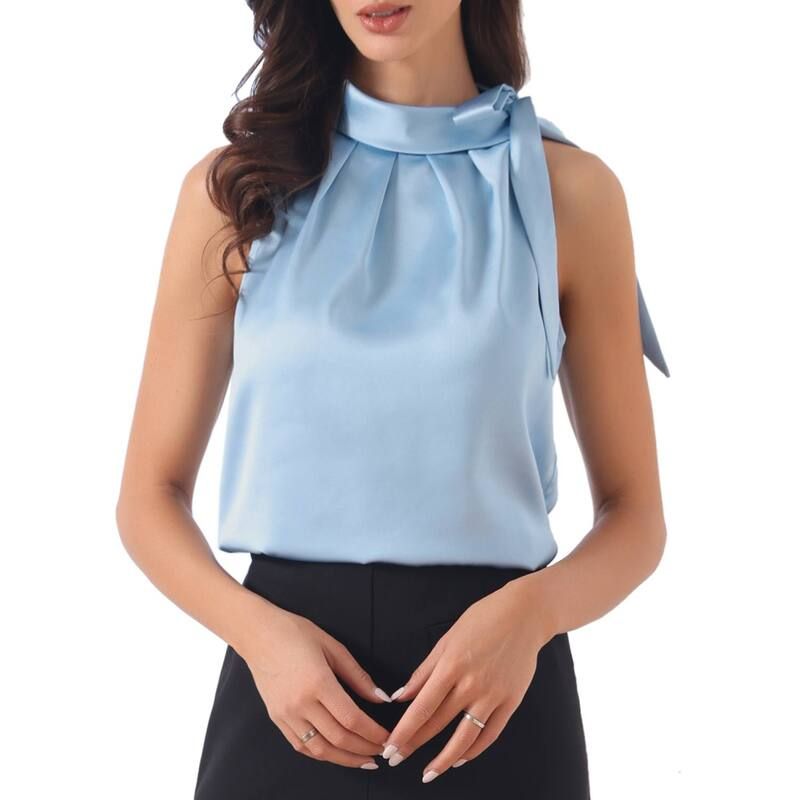 アレグラ ケー レディース トップス シャツ モックネック サテン ノースリーブラウス ALLEGRA K Womens Elegant Satin Sleeveless Bow Knotie Moc