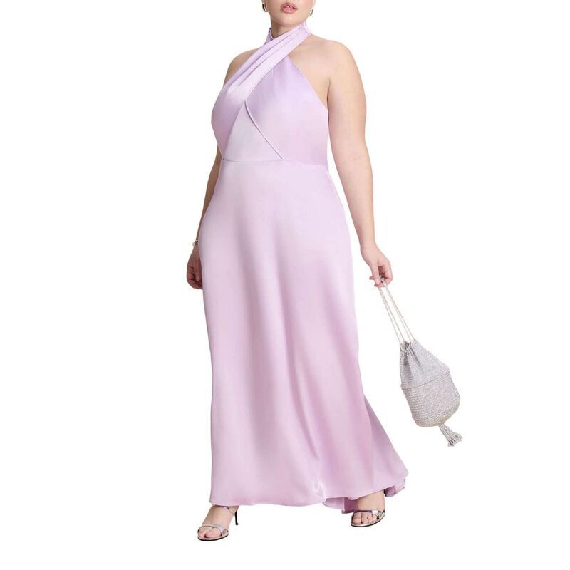 エロクイ レディース トップス ワンピース プラスサイズ サテン マキシ ホルター ELOQUII Womens Plusize Halter Neck Satin Maxi Dress Lavend