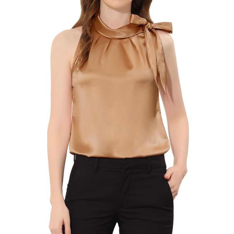 アレグラ ケー レディース トップス シャツ モックネック サテン ノースリーブラウス ALLEGRA K Womens Elegant Satin Sleeveless Bow Knotie Moc 8,840円
