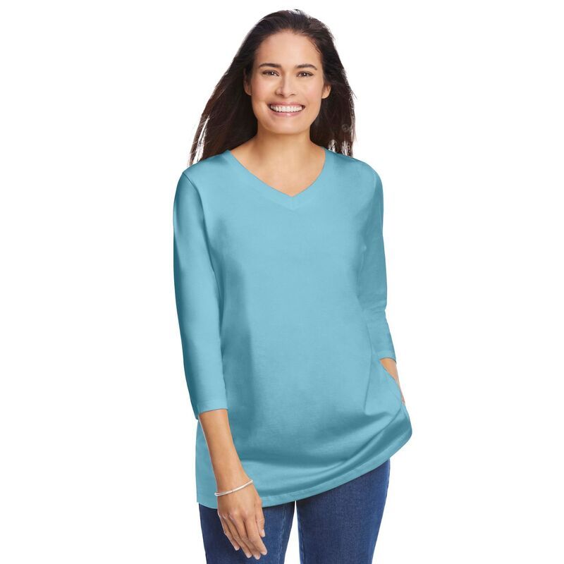 ウーマン ウィズイン レディース トップス Tシャツ Vネック プラスサイズ Woman Within Plusize PerfecthreeQuarter Sleeve VNeck Tee Seam