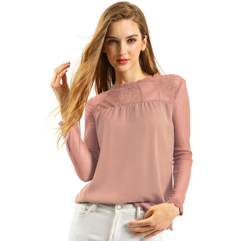 アレグラ ケー レディース トップス シャツ シフォン フラワー柄 ブラウス レース フラワー ALLEGRA K Womens Round Neck Casual Blouses Lace Flor