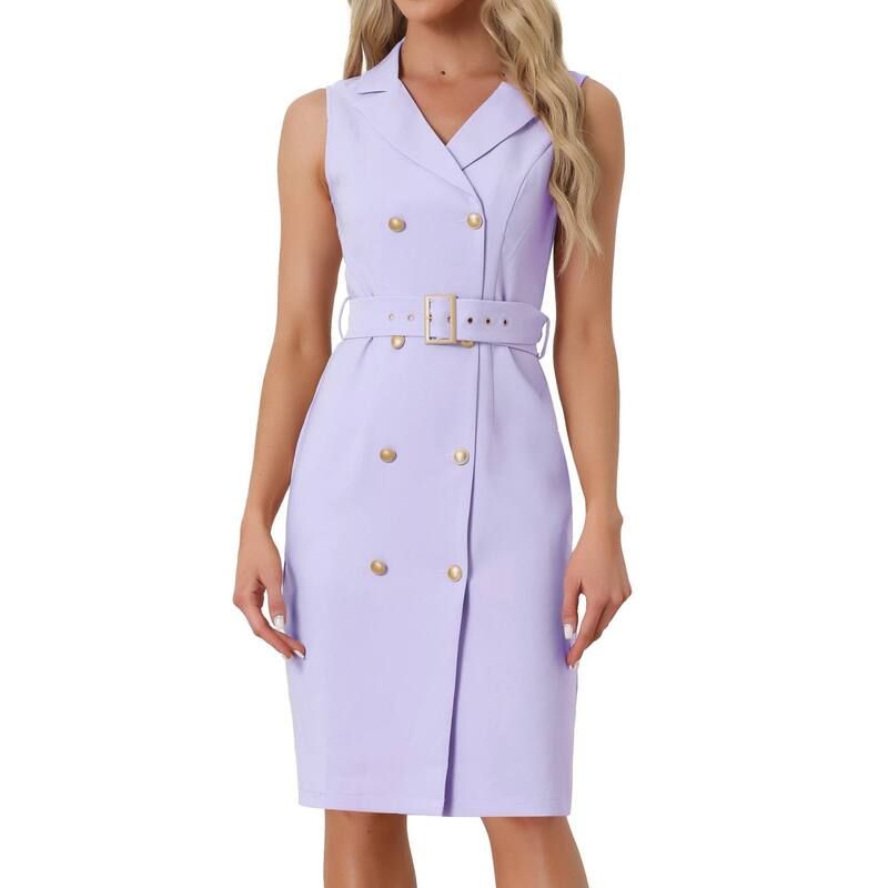 アレグラ ケー レディース トップス ワンピース ノースリーブレザー ALLEGRA K Womensleeveless Notched Lapel Double Breasted Belted Wo