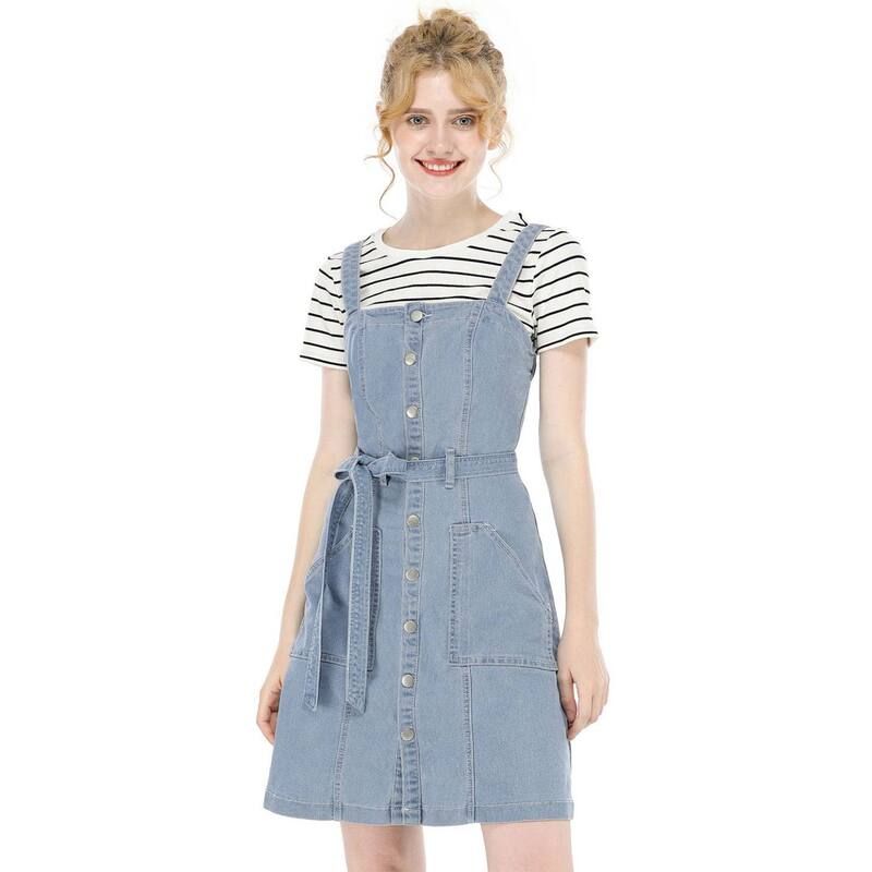 アレグラ ケー レディース トップス ワンピース A ライン デニム ジーンズ ALLEGRA K Womenspring Summer Adjustable Strap Aline Jeans De