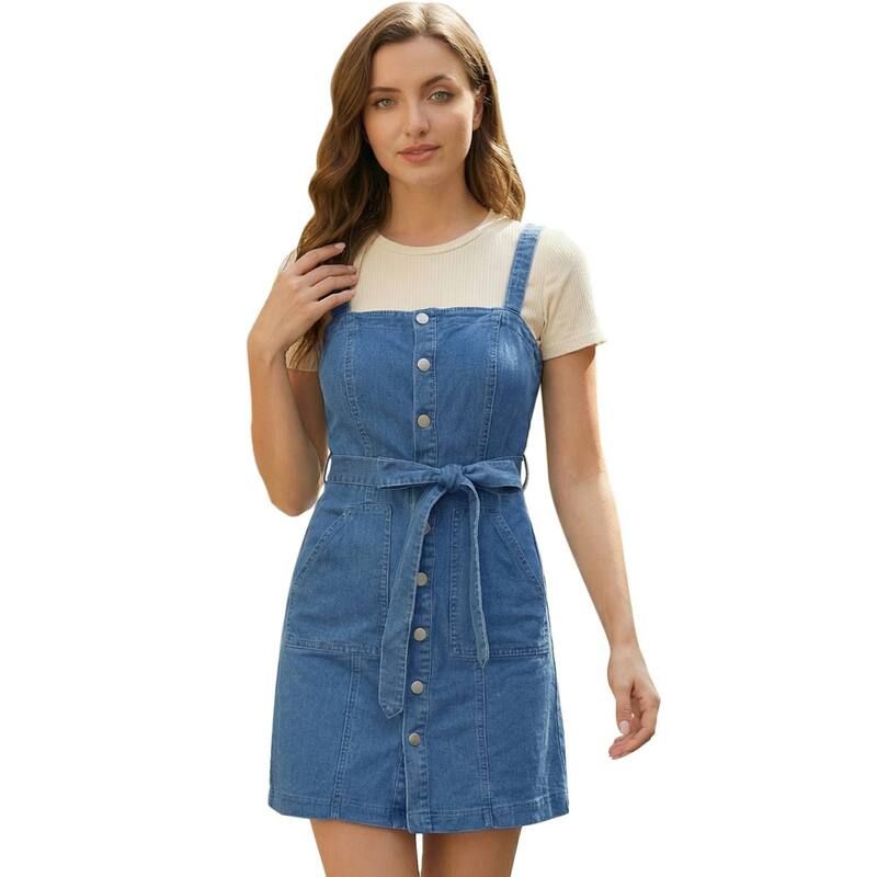 アレグラ ケー レディース トップス ワンピース A ライン デニム ジーンズ ALLEGRA K Womenspring Summer Adjustable Strap Aline Jeans De