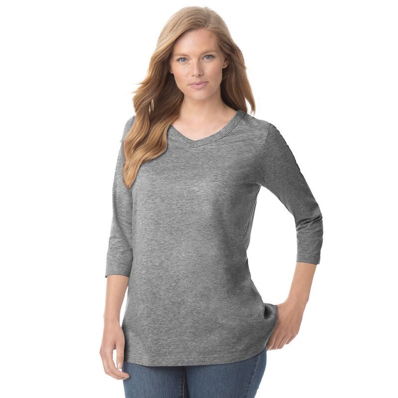 ウーマン ウィズイン レディース トップス Tシャツ Vネック プラスサイズ Woman Within Plusize PerfecthreeQuarter Sleeve VNeck Tee Medi