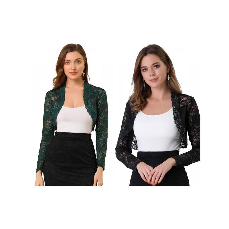 アレグラ ケー レディース アウター ニット・セーター シアー カーディガン レース ALLEGRA K 2 Packs Womens Lace Bolero Shrugsheer Long Slee