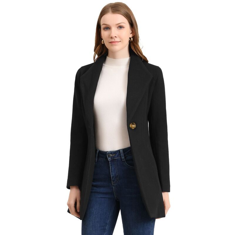 アレグラ ケー レディース アウター ジャケット・ブルゾン コート ALLEGRA K Womenshawl Collar Button Casualong Overcoat Black ブラック
