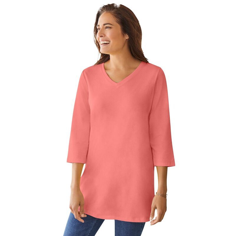ウーマン ウィズイン レディース トップス Tシャツ Vネック プラスサイズ Woman Within Plusize PerfecthreeQuarter Sleeve VNeck Tunic Sw