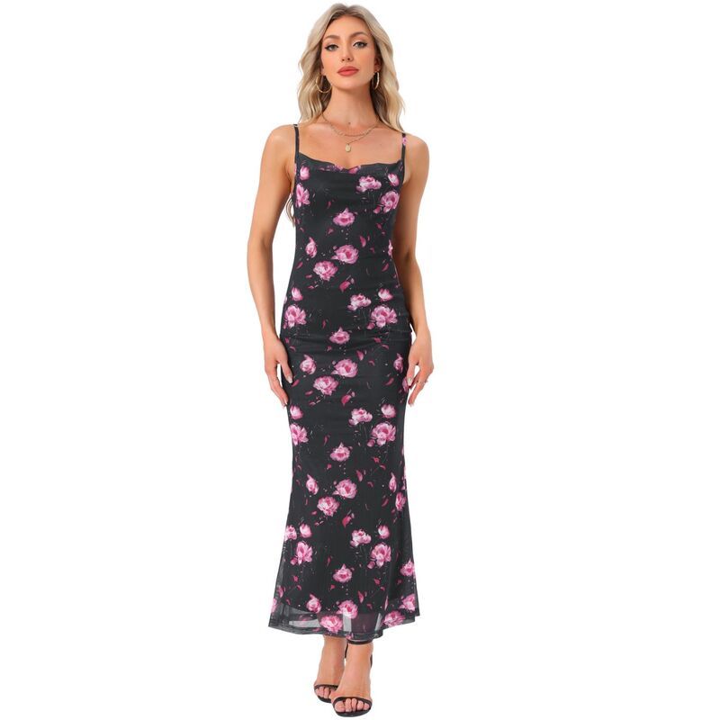 アレグラ ケー レディース トップス ワンピース フラワー柄 メッシュ ノースリーブ マキシ フラワー ALLEGRA K Womens Mesh Floral Sleeveless Bodycon