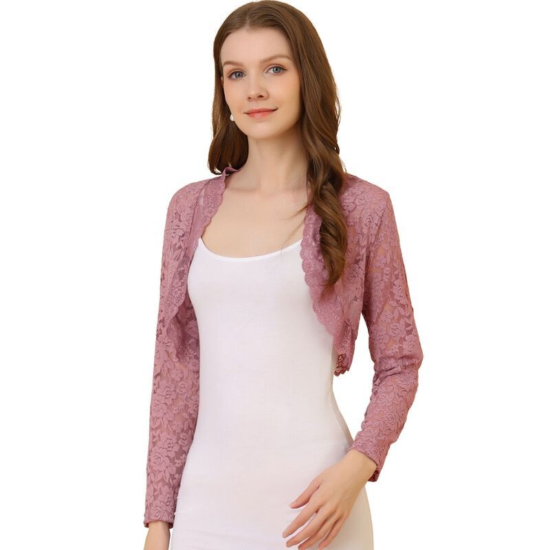 アレグラ ケー レディース アウター ニット・セーター シアー カーディガン レース ALLEGRA K Womens Lace Bolero Shrugsheer Long Sleeve Open