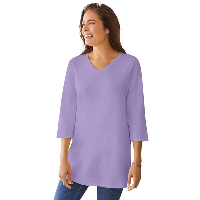 ウーマン ウィズイン レディース トップス Tシャツ Vネック プラスサイズ Woman Within Plusize PerfecthreeQuarter Sleeve VNeck Tunic So