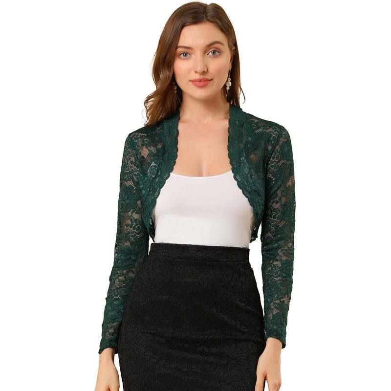 アレグラ ケー レディース アウター ニット・セーター シアー カーディガン レース ALLEGRA K Womens Lace Bolero Shrugsheer Long Sleeve Open