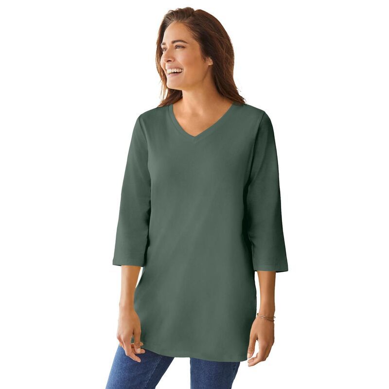 ウーマン ウィズイン レディース トップス Tシャツ Vネック プラスサイズ Woman Within Plusize PerfecthreeQuarter Sleeve VNeck Tunic Pi