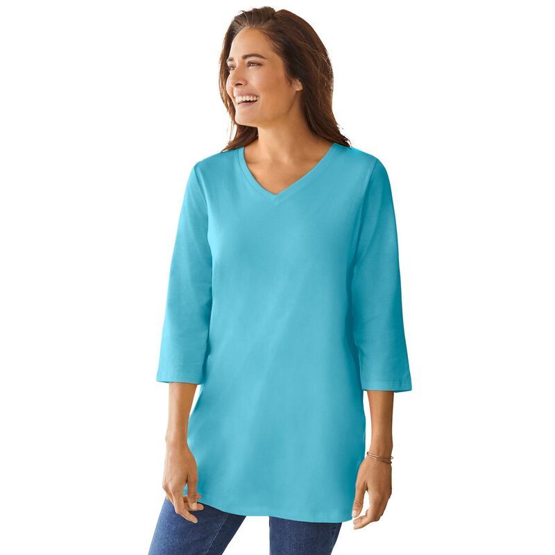 ウーマン ウィズイン レディース トップス Tシャツ Vネック プラスサイズ Woman Within Plusize PerfecthreeQuarter Sleeve VNeck Tunic Pr