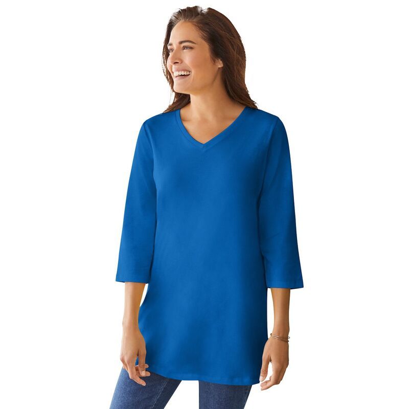 ウーマン ウィズイン レディース トップス Tシャツ Vネック プラスサイズ Woman Within Plusize PerfecthreeQuarter Sleeve VNeck Tunic Br