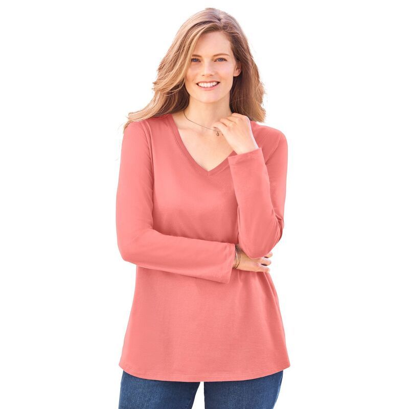 ウーマン ウィズイン レディース トップス Tシャツ Vネック プラスサイズ 長袖 Woman Within Plusize Perfect LongSleeve VNeck Tee Sweet Co