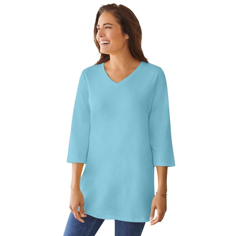 ウーマン ウィズイン レディース トップス Tシャツ Vネック プラスサイズ Woman Within Plusize PerfecthreeQuarter Sleeve VNeck Tunic Se