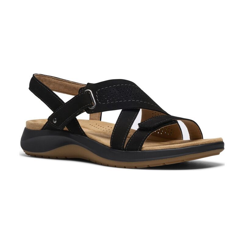 クラークス レディース シューズ サンダル レザー Clarks Maelynn Paige Womens Leather Flat Sandals Black ブラック