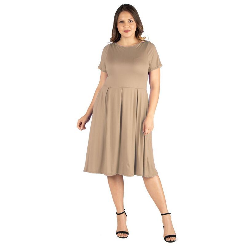 24 セブンコンフォート レディース トップス ワンピース プラスサイズ フリル ミディ Plusize 24Seven Comfort Apparel Ruffled Midi Skater Dre