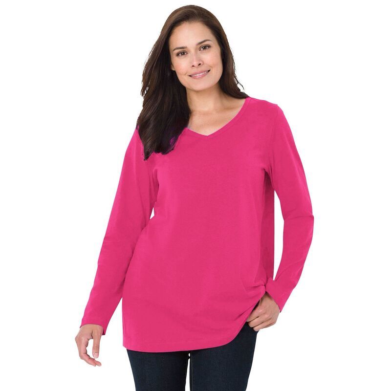 ウーマン ウィズイン レディース トップス Tシャツ Vネック プラスサイズ 長袖 Woman Within Plusize Perfect LongSleeve VNeck Tee Raspberr