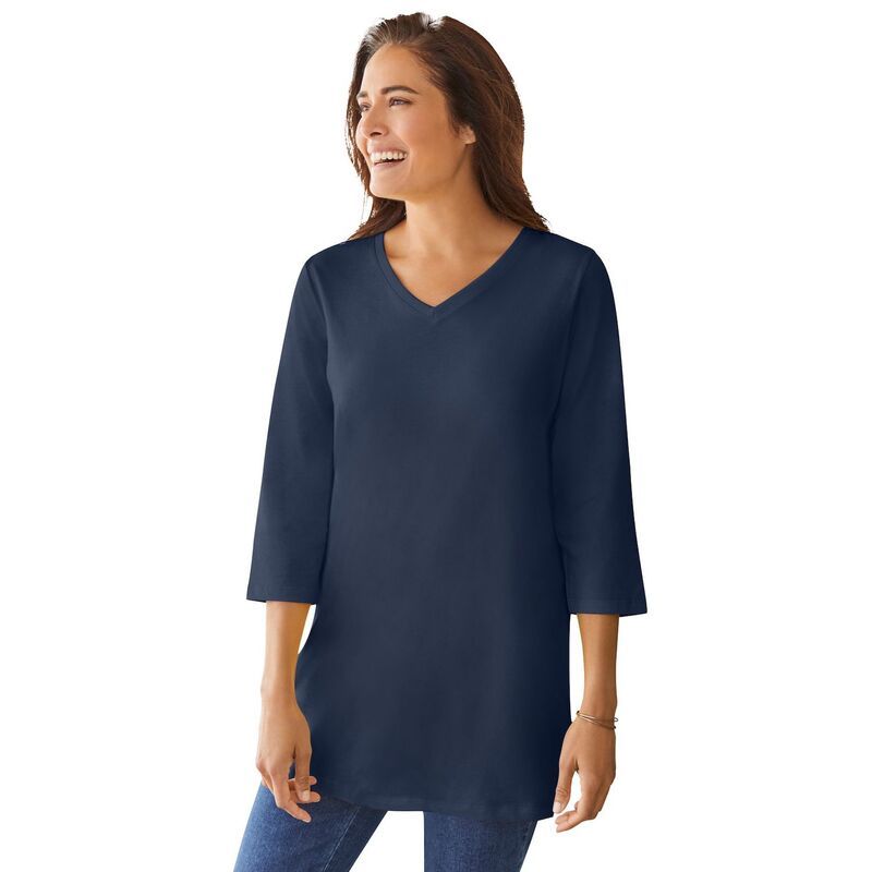ウーマン ウィズイン レディース トップス Tシャツ Vネック プラスサイズ Woman Within Plusize PerfecthreeQuarter Sleeve VNeck Tunic Na