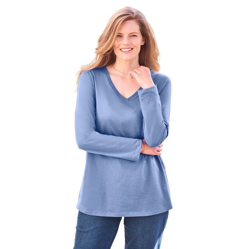 ウーマン ウィズイン レディース トップス Tシャツ Vネック プラスサイズ 長袖 Woman Within Plusize Perfect LongSleeve VNeck Tee French B