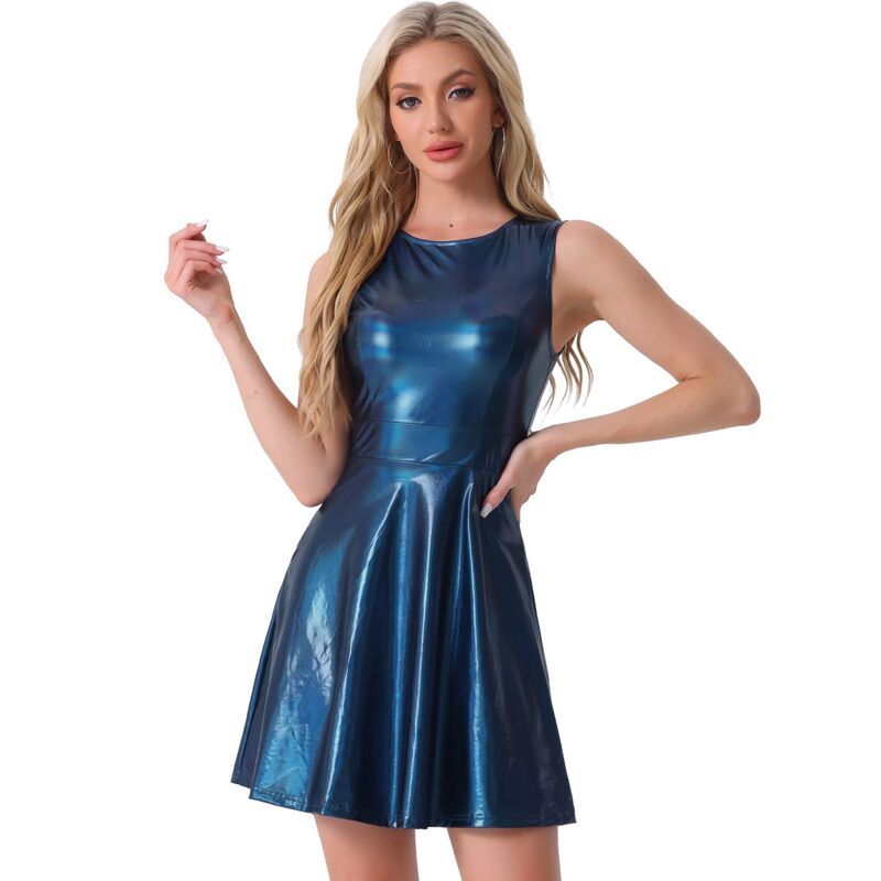 アレグラ ケー レディース トップス ワンピース ハイウエストール ノースリーブ ALLEGRA K Womens Metallic Sleeveless Round Neck High Waist 9,436円