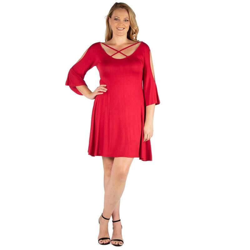 24 セブンコンフォート レディース トップス ワンピース プラスサイズ Plusize 24seven Comfort Apparel Criss Cross Neckline Cold Shoul