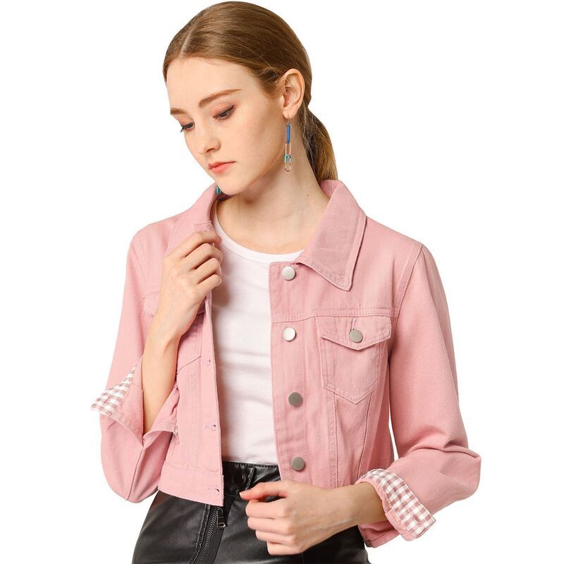 アレグラ ケー レディース アウター ジャケット・ブルゾン ボタンダウン クロップド デニム ALLEGRA K Womens Button Down Long Sleeves Croppedenim