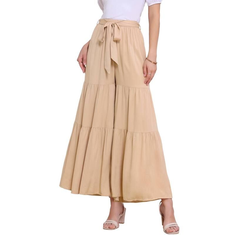 アレグラ ケー レディース ボトムス カジュアルパンツ フリル裾 ワイドレッグ フリル ALLEGRA K Womens Boho Elastic High Waisted Tie Waist Ruf