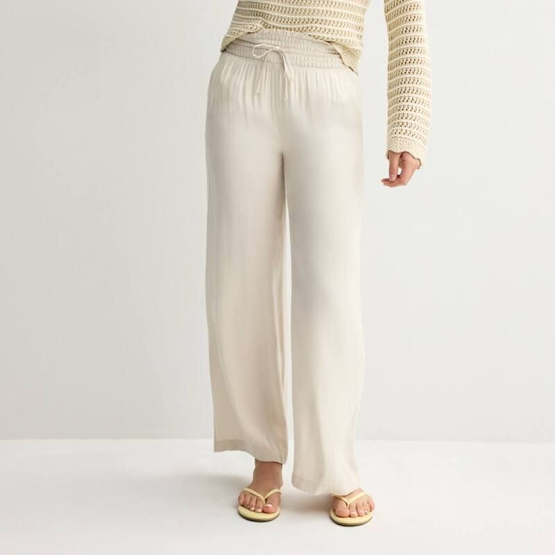エスオー レディース ボトムス カジュアルパンツ ワイドレッグ シャーリング Juniors SO HighRise Smocked Wide Leg Pants White Oak ホワイト
