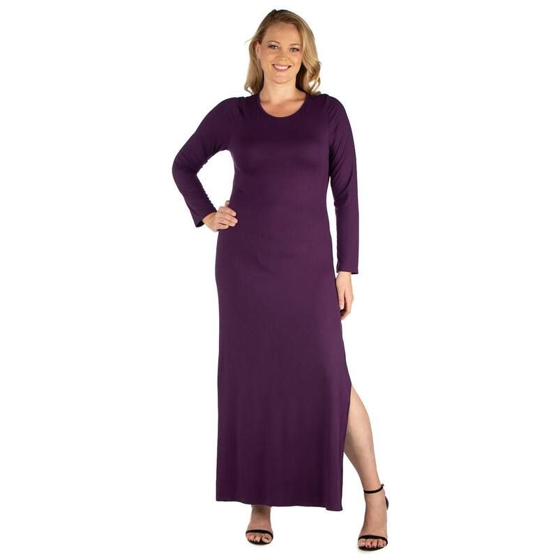 24 セブンコンフォート レディース トップス ワンピース サイドスリット プラスサイズ マキシ Plusize 24seven Comfort Apparelong Sleeve Side Slit