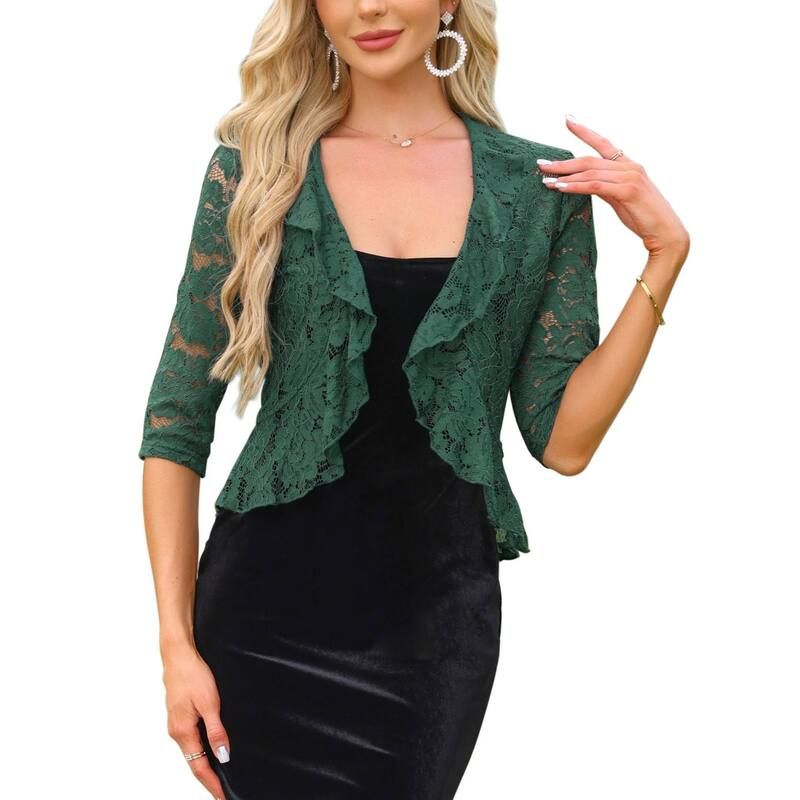 アレグラ ケー レディース アウター ニット・セーター フリル裾 フリル カーディガン レース ALLEGRA K Lace Cardigan for Womens Evening Wedding 3
