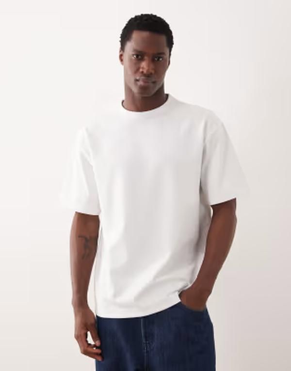 エイソス メンズ トップス Tシャツ コットン ASOS DESIGN breatheMAX heavyweight relaxed Tshirt cotton blend WHITE ホワイト