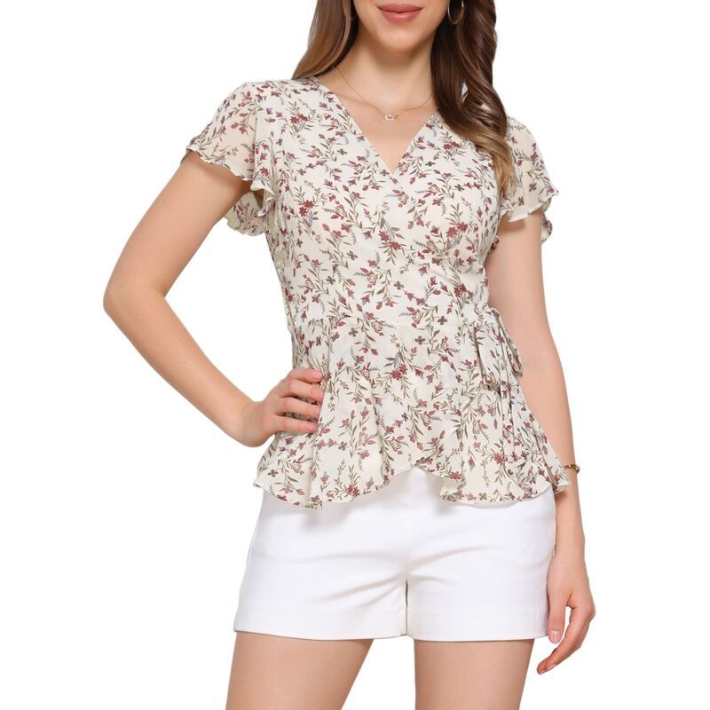アレグラ ケー レディース トップス シャツ Vネック フラワー柄 プリント ブラウス フラワー ALLEGRA K Wrap Tops for Womens Floral Printed V Nec
