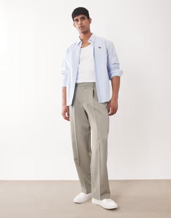 エイソス メンズ ボトムス カジュアルパンツ ワイドレッグ プリーツ ASOS DESIGN smart pleated wide leg pants in sage GREEN グリーン