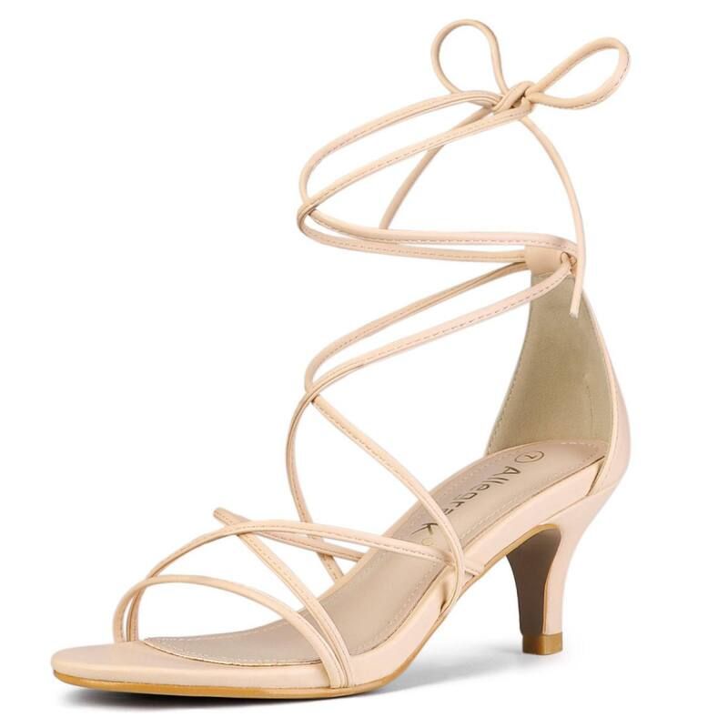 アレグラ ケー レディース シューズ パンプス サンダル レース ヒール ALLEGRA K Womenstrappy Kitten Heelace Up Sandals Beige ベージュ