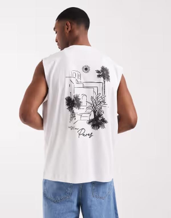 エイソス メンズ トップス ベスト グラフィック ASOS DESIGN oversized tank with scenic graphic WHITE ホワイト