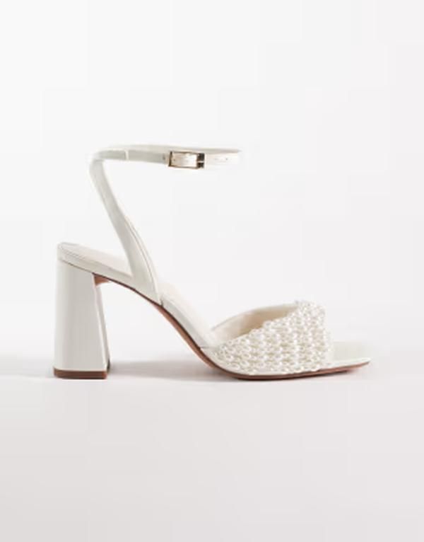 エイソス レディース シューズ サンダル ヒール ASOS DESIGN Honor pearl embellished barely there block mid heel sandals IVO