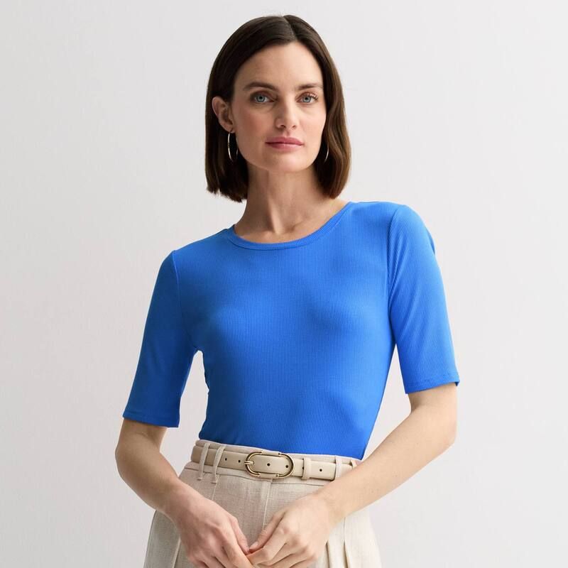 ナインウェスト レディース トップス Tシャツ プチ Petite Nine West Fitted Elbow Sleeve Tee Nicole Blue ブルー