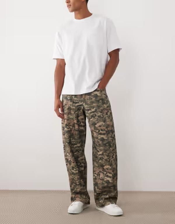 エイソス メンズ ボトムス カジュアルパンツ プリント ASOS DESIGN baggy pants in camo print Camo print