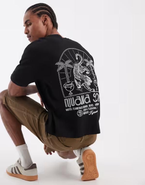 エイソス メンズ トップス Tシャツ グラフィック ASOS DESIGN boxy oversized tshirt with tiger graphic Black ブラック