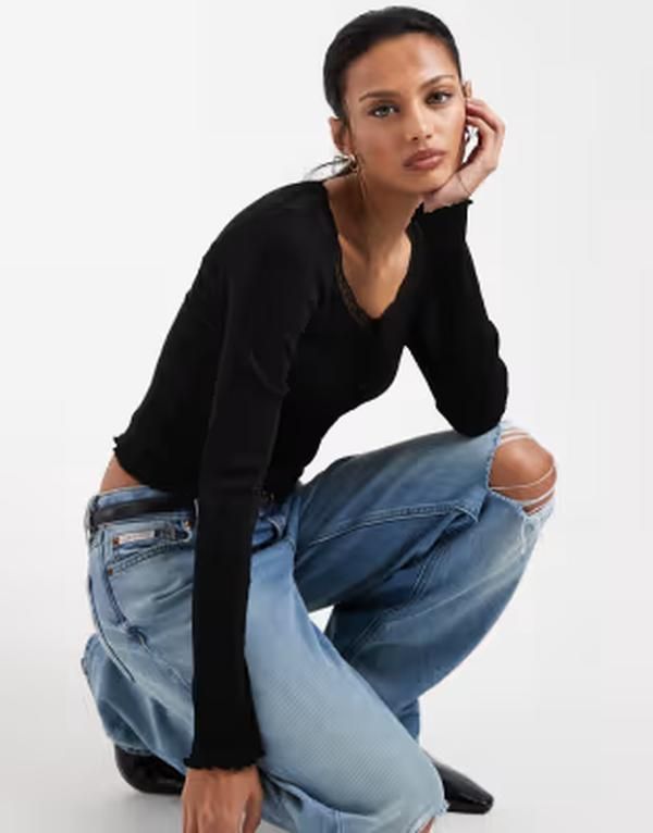 ブレーブソウル レディース トップス シャツ カーディガン レース ニット Brave Soul fine knit cami and cardigan set with lace detailing
