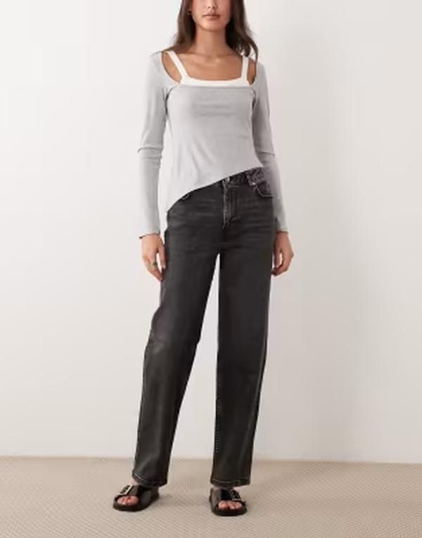ミスセルフフリッジ レディース ボトムス デニムパンツ ストレート ジーンズ Misselfridge straight leg jeans wash Black wash ブラック