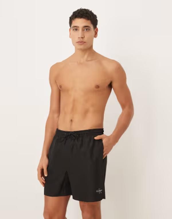 カルバンクライン メンズ 水着 ハーフパンツ・ショーツ Calvin Klein side script swim trunks Black ブラック